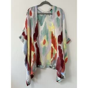 Chico's Open Kimono Women's L/XL Abstract Boho Artsy Vacation Resort Cardigan